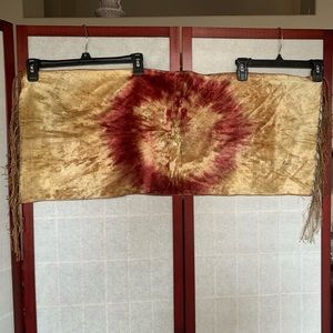 Boho Vintage Hand Dyed Velvet Table Runner with Long Silky Fringe